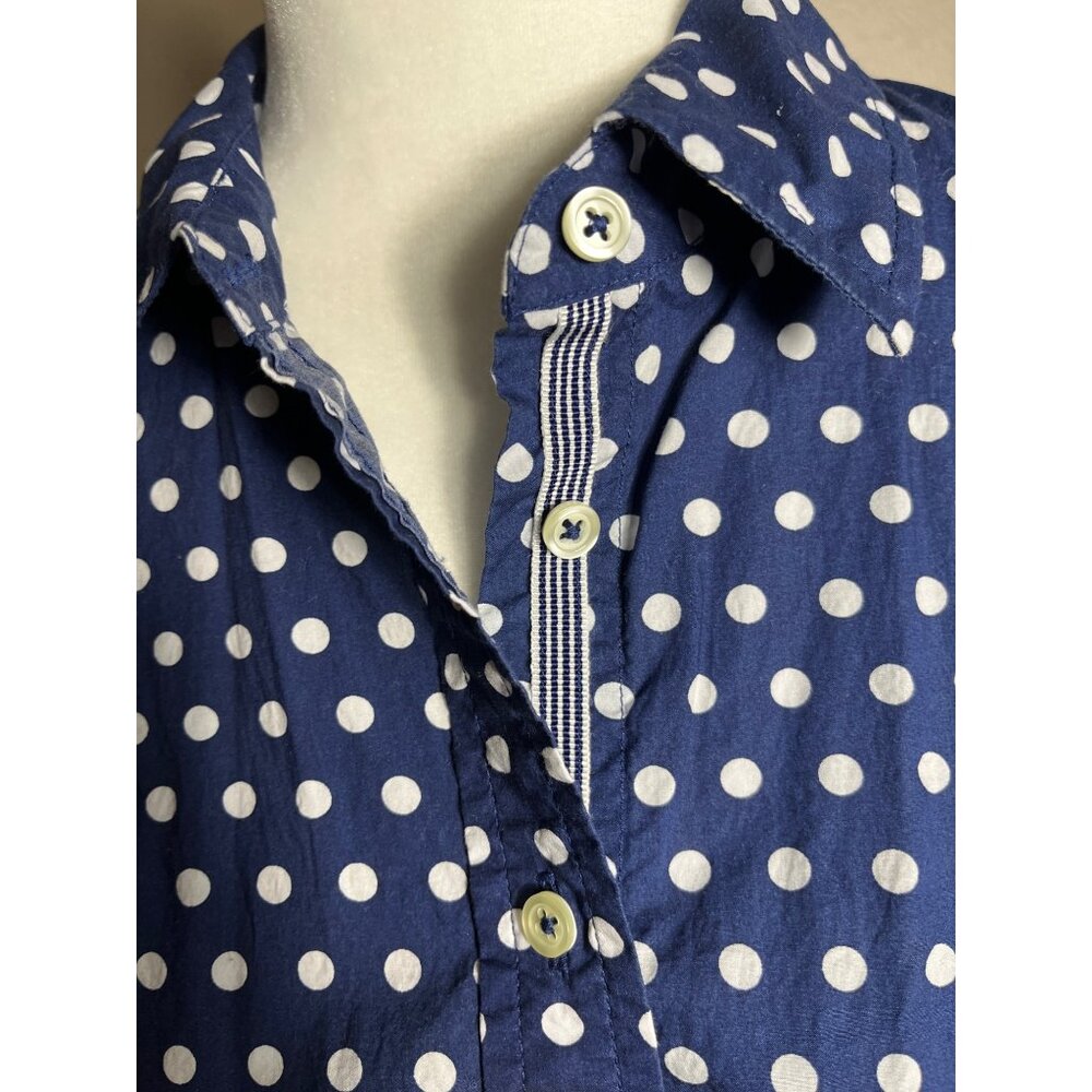 Talbots Blue Polka Dot Shirt Button Up Cotton Blouse Career Preppy Layer Women S - Picture 5 of 9